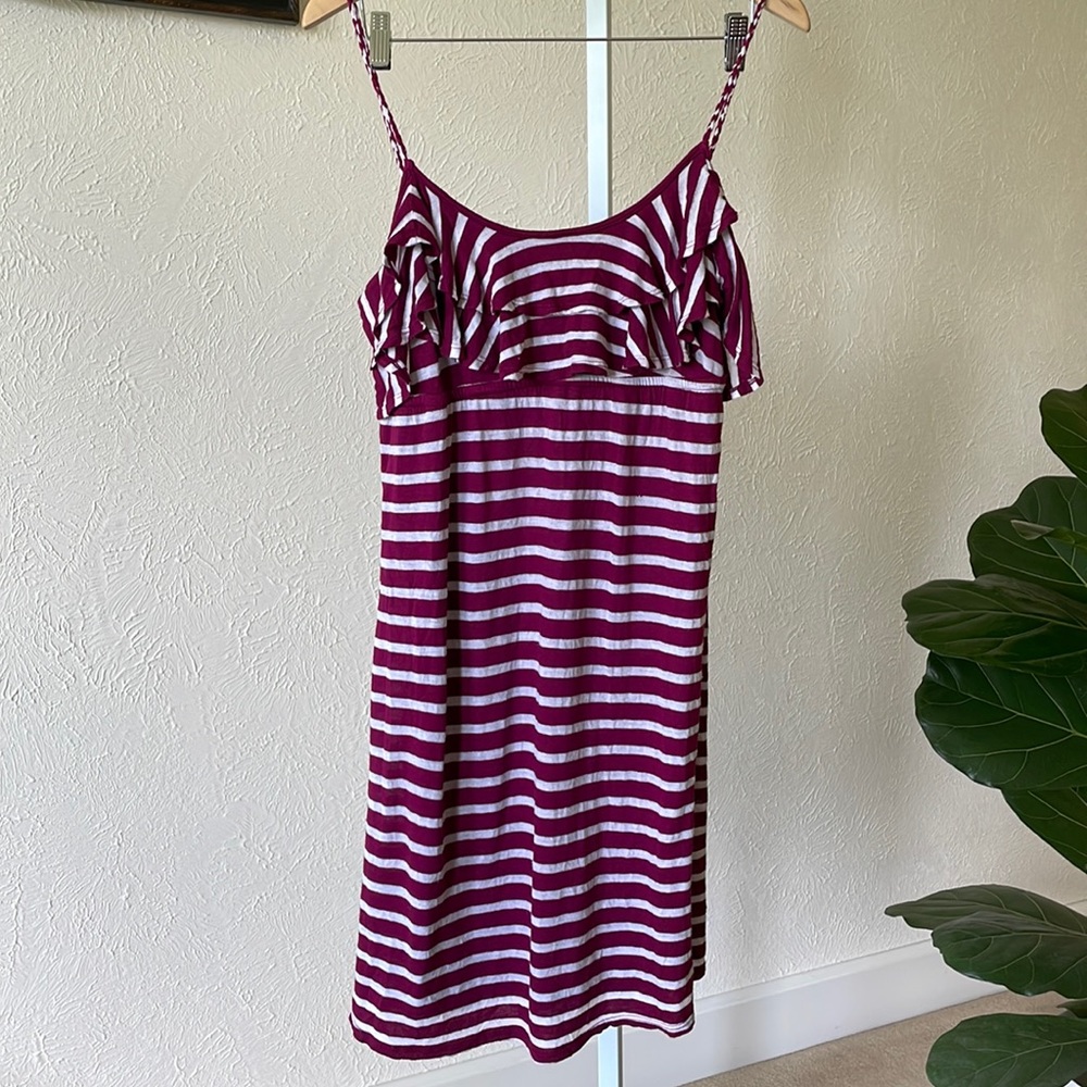 Ella Moss soft striped braided strap ruffle dress